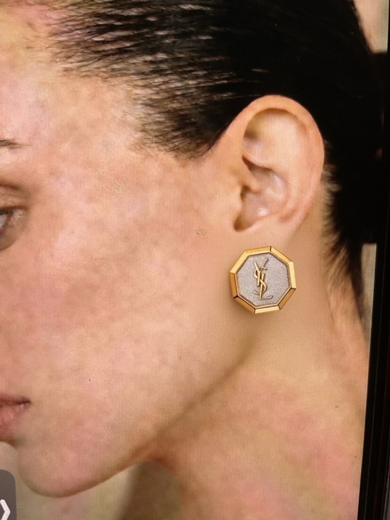 Yves Saint Laurent Jewelry - YSL Yves Saint Laurent Gold-Tone Octagon Logo Clip Earrings with Silver Center